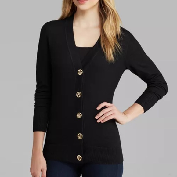 Tory Burch Simone Black Cardigan Size M - Picture 1 of 8